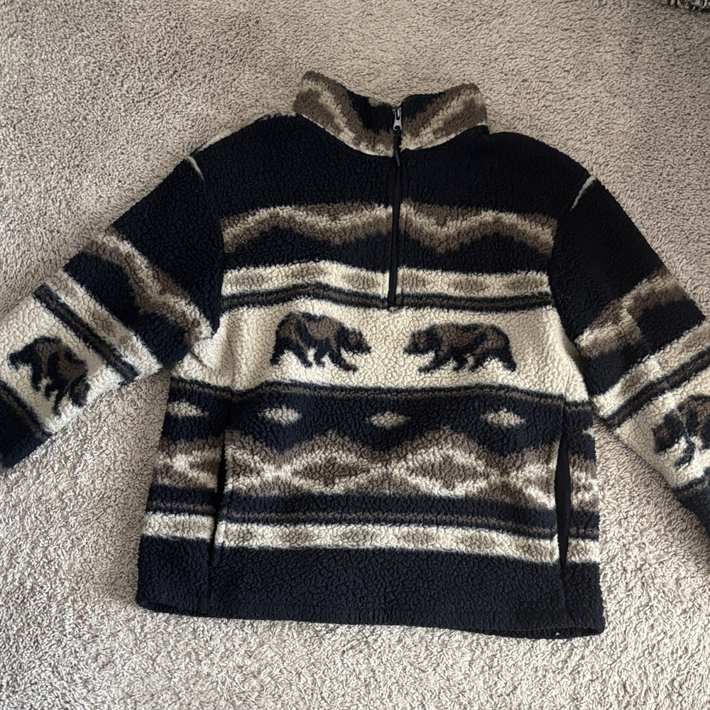 Old Navy Men's Black and Cream Zip-Up Sweater